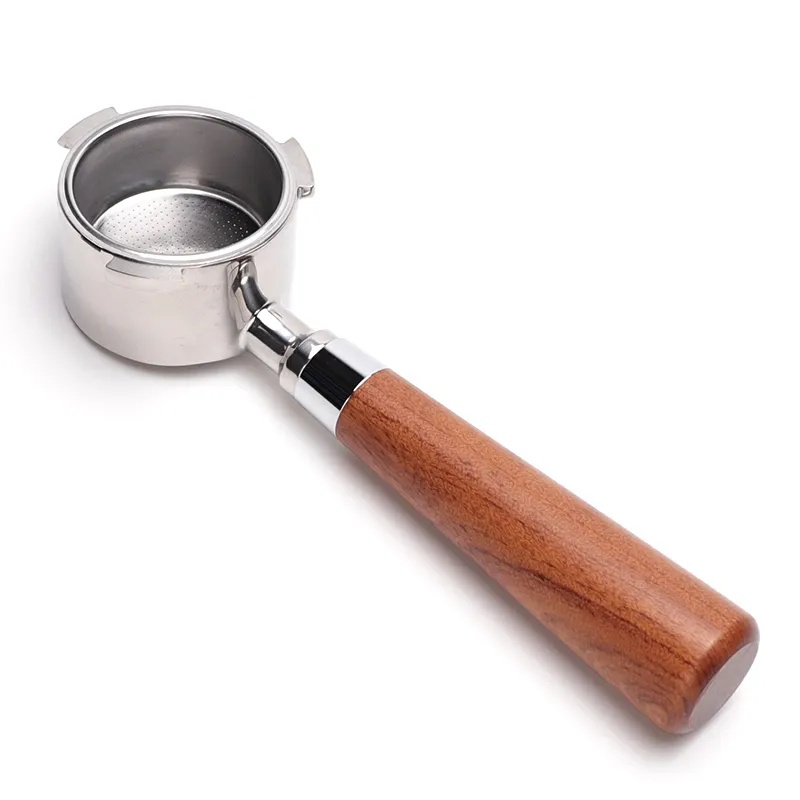 54mm Bottomless Coffee Portafilter with 3 Ears – Wooden Handle, Compatible with Most Espresso Machines