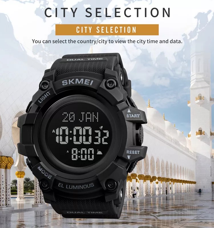 SKMEI Luxury Smart LED Azan Watch – Digital Display, Prayer Alarm, Calendar, Waterproof Design | 1680 |