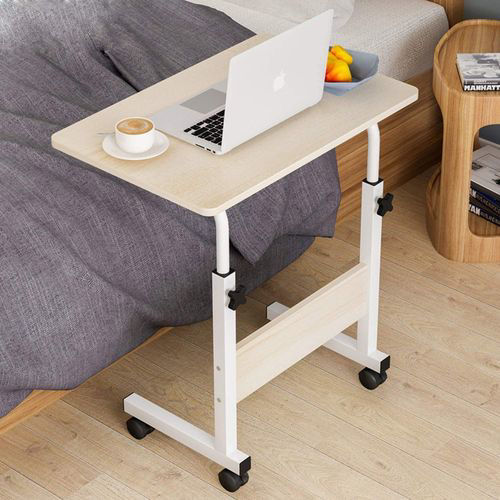 Mobile Side Table Movable Adjustable Laptop Computer Desk with Wheels Rolling Cart Portable Beside Sofa Couch Bed C-Shaped Dinner Tray Tables (60 * 40cm) |129183| Pipe Width Large