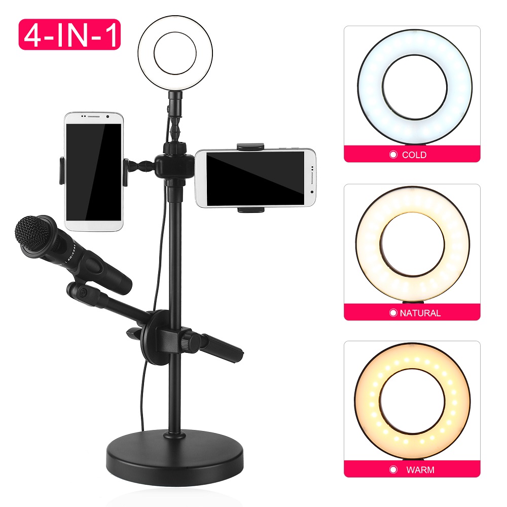 Professional LED Lighting Ring 16cm With Telephone And Microphone Stand 4 In 1 Professional Live Voice Stream