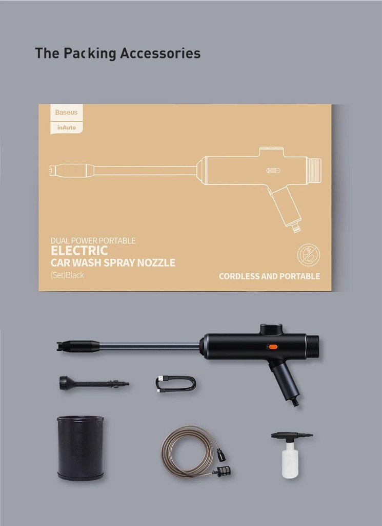 Baseus Electric Car Washer Gun High Pressure Cleaner Foam Nozzle For Auto Cleaning Care Cordless Protable Car Wash Spray |TZCRDDSQ-01|