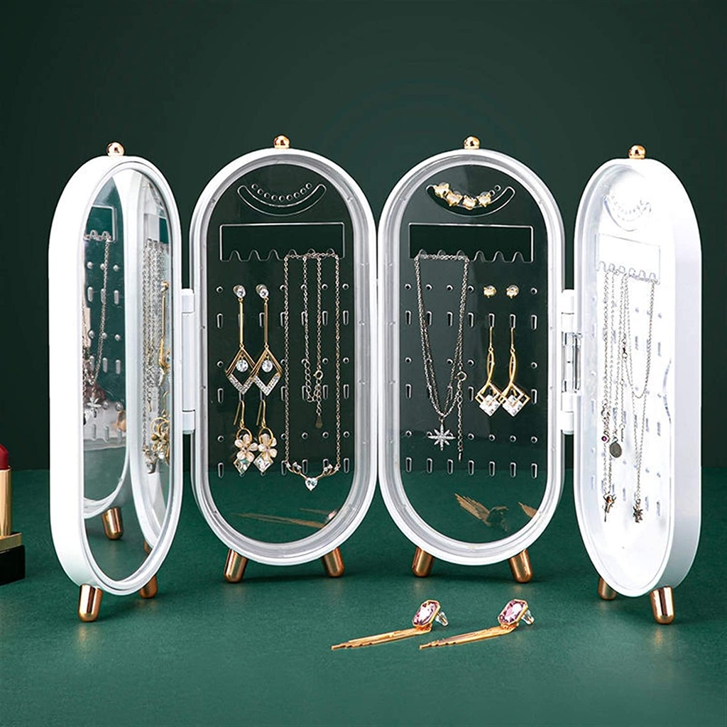 Folding Jewelry Organizer Earring Cosmetics Storage Box