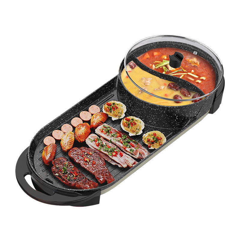 LIVEN SK-J6860 Multifunctional Eletric Grill Teppanyaki Plate Shabu Pot 2150W Independent Temperature Control Non-stick Medical Stone from Ecological Chain