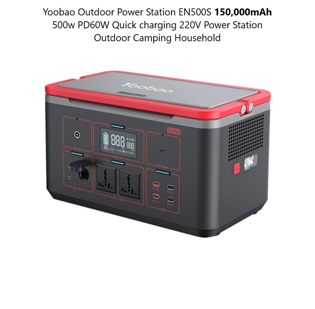 Yoobao Outdoor Power Station EN500S 150000mAh 500w PD60W Quick charging 220V Power Station Outdoor Camping Household
