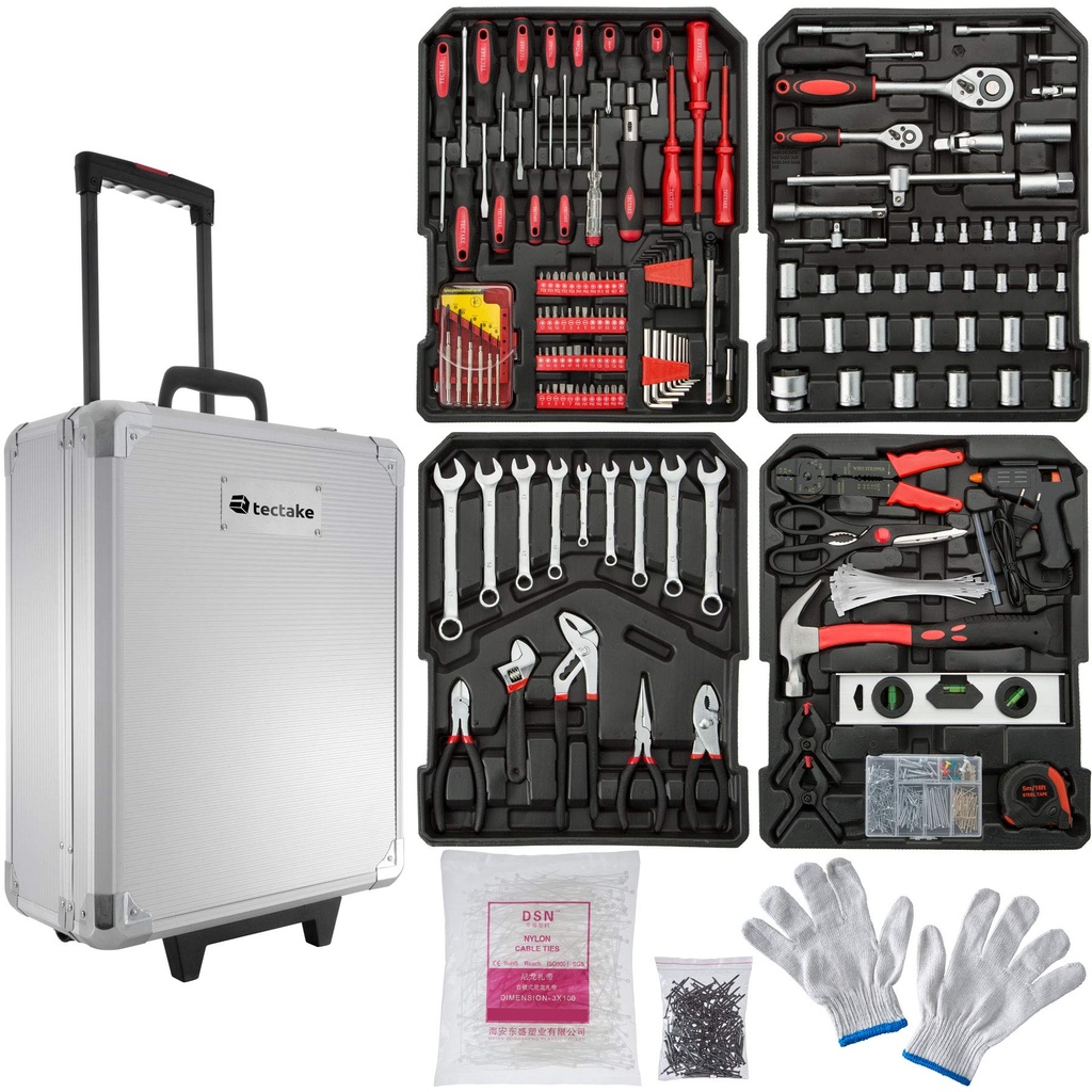 TecTake 187Pcs Aluminium Metal Tool Box Kit