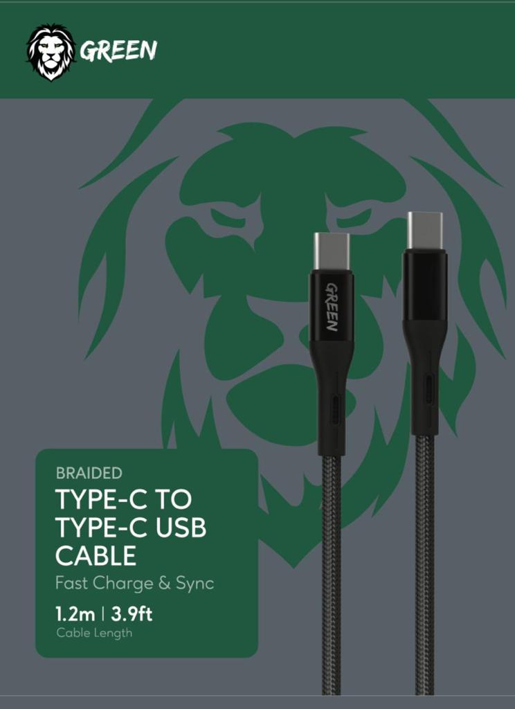 GREEN BRAIDED TYPE-C TO TYPE-C USB CABLE 1.2M GNBCTCTBK