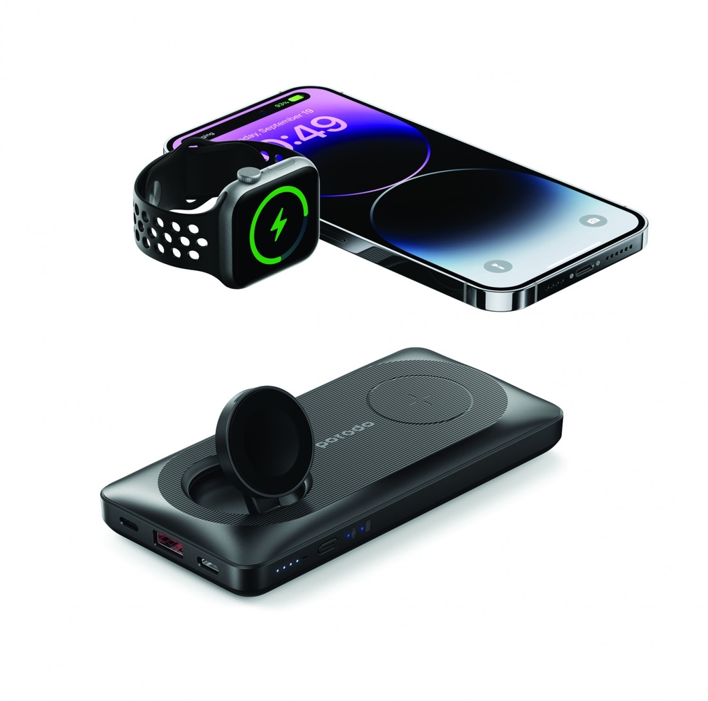 PORODO MULTI-DEVICE 1000 mAH SUPER-SLIM POWER BANK | PHONE + WATCH + EARBUDS SIMULTANEOUS CHARGER | PD-PBFCH021-BK |