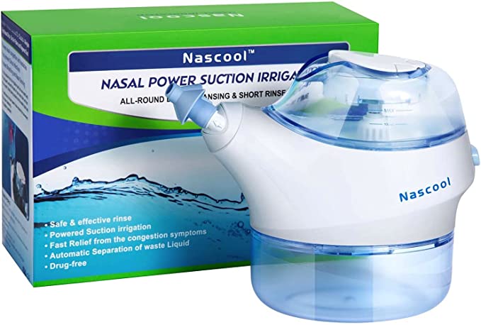 غسول الأنف Nascool – حل خالٍ من الأدوية لاحتقان الأنف، آمن وصحي، فعالية سريعة، معتمد من FDA، بجرعات محددة مسبقًا، يحتوي على 50 كيس ملح وكوب قياس