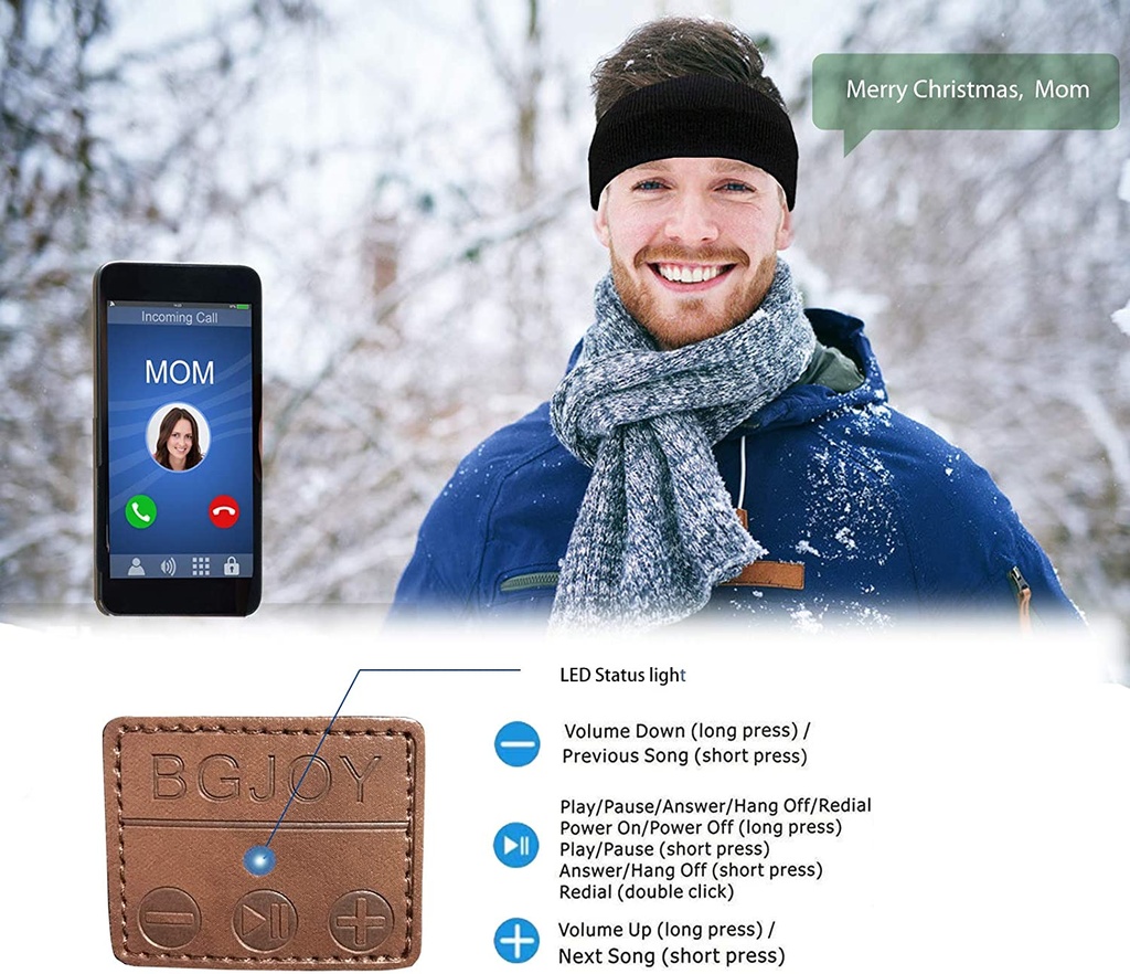 BGJOY Music Headband Sleep Headphones Sweatband with Wireless Headphone Headset Speaker Mic Handsfree Music Call Sport Headbands Earphones Headsets for Workout Running Yoga Sleeping