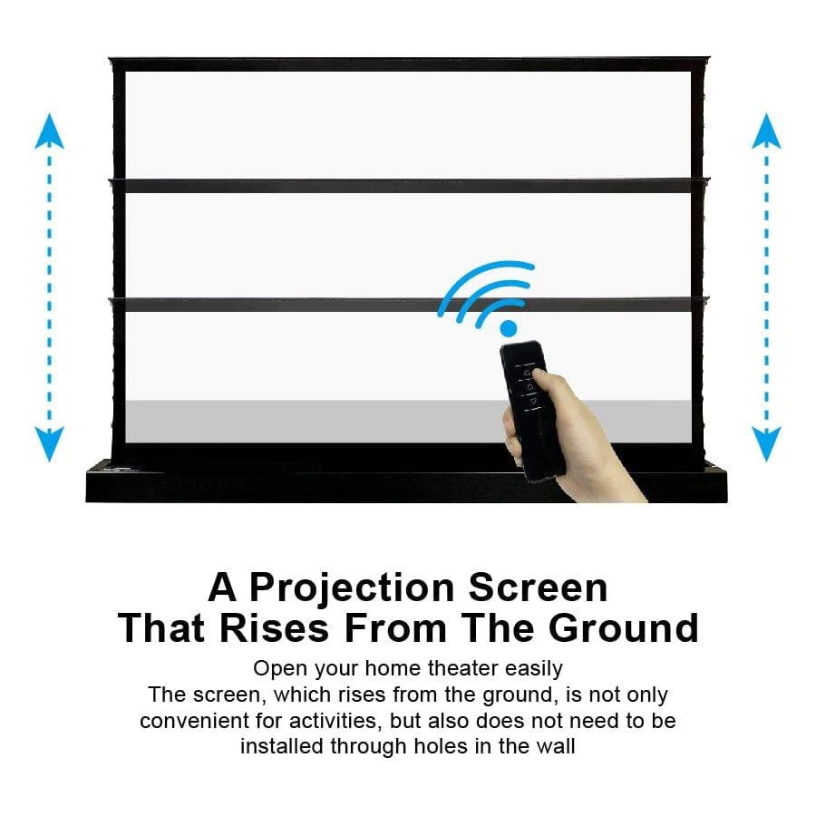 Projector Screen 100” Inch Display, Electric Auto Rising Floor Screen,160 Degree View,4K / 8K Visual Feast,3D Sound, Space-Saving Design,Easy To Assemble, Premium Quality