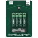Green Lion Rechargeable AAA Alkaline Battery | LED Charging Indicator | Charging Cable Included | GNRGBAAA | 500 mWh 1.6V