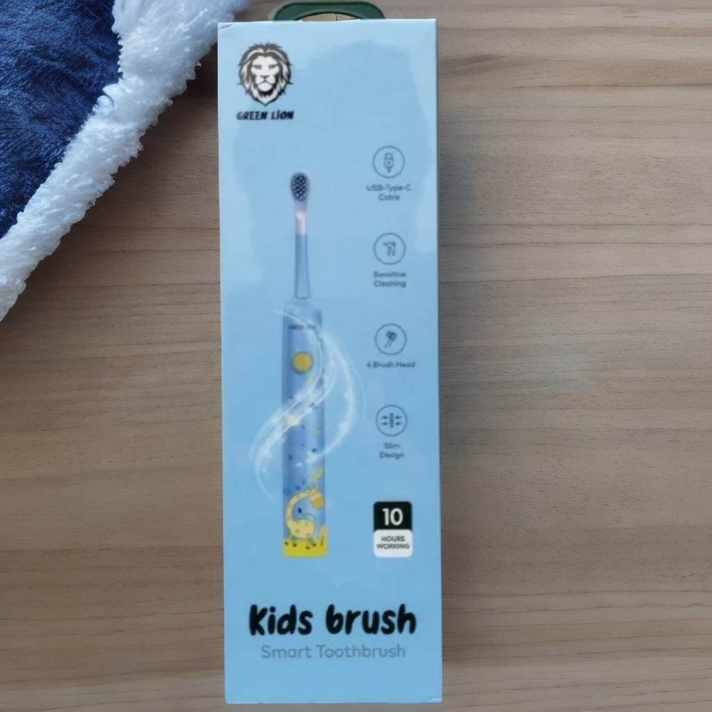 Green Lion Smart Toothbrush for Kids – Sensitive Cleaning, 10H Working Time, 4 Brush Heads, Slim Body, USB-C Charging, Unique Design, 2-Year Warranty | GL-KTB03 | GNKIDSTBBL |
