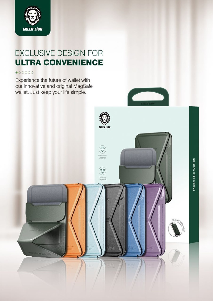 Green Lion Magnetic Wallet | Magsafe-Compatible | Strong Magnet | Premium Leater | Foldable Stand  | GNMAGWALT |