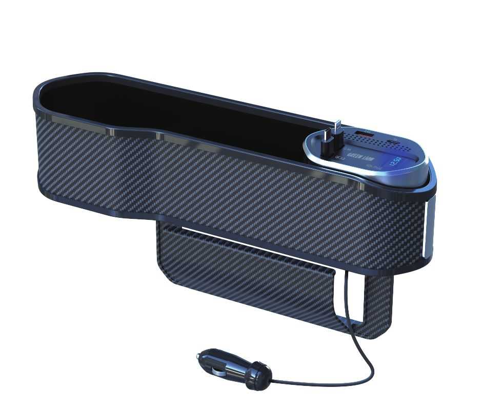 Green Lion Universal Car Organizer With Charging Doc | LED Digital Display | Built-in Retractable Type-C & Lightning Cables | Multiple Protection | 2 Years Warranty | GL-SX-12-4 | {GNUNORGCDOCBK}