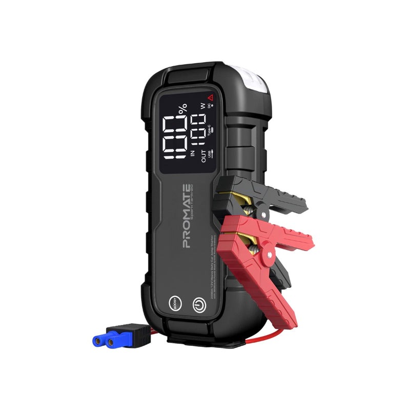 Promate 2000A/12V Heavy Duty Car Jump Starter with 20000mAh Power Bank & 45W Power Delivery | LED Digital Display | Universal Compatibility | LED Flashlight | QC3.0 Quick Charge | Portable Case Included | 2 Years Warranty | SparkTank-20 |