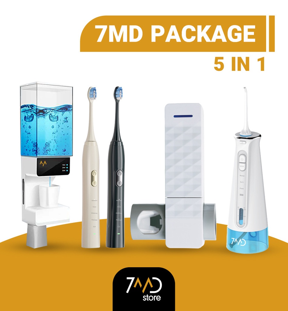 7MD Package 5 In 1 (Tooth-Brush (2pcs), Mouth-Wash, Tooth-Brush Holder, Oral Irrigator)