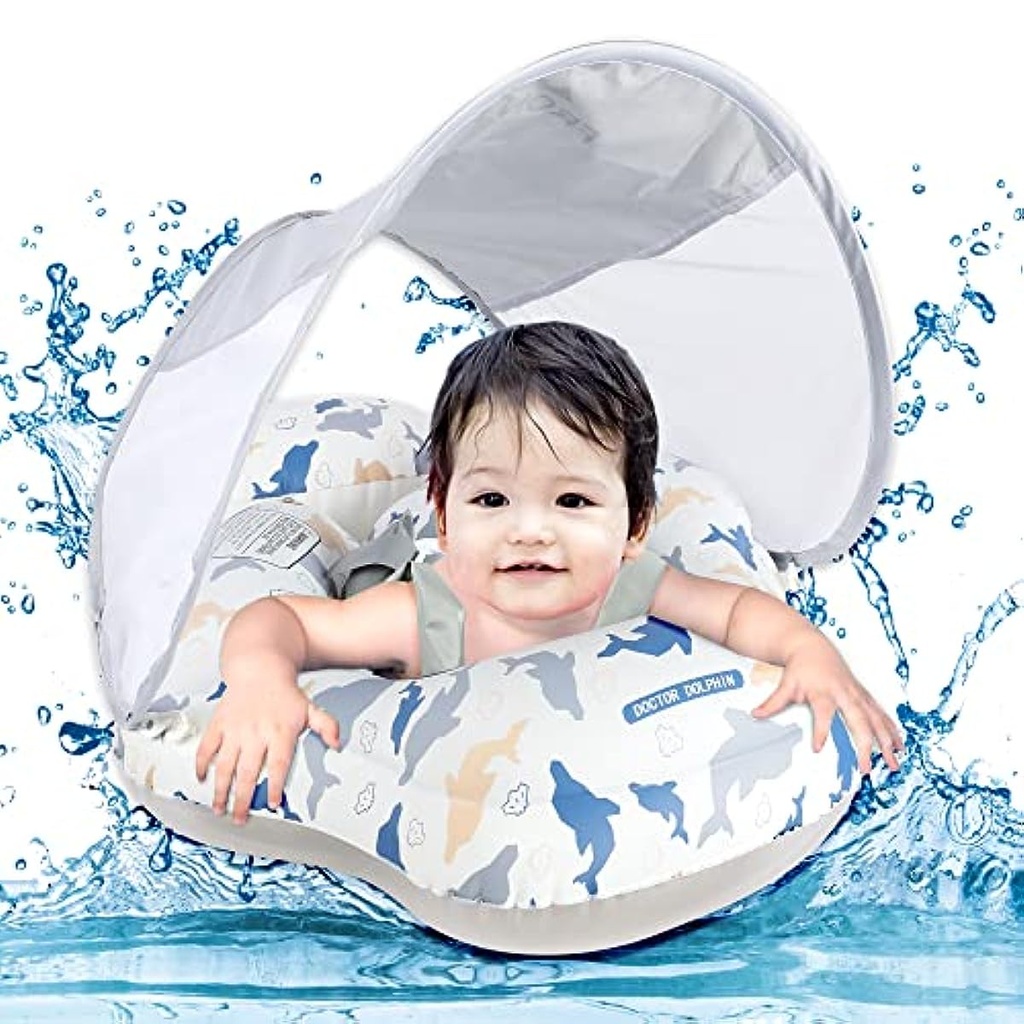 Inflatable Baby Swimming Float | Removeable Sun Canopy | Quality Material | Safety Belt | Air Pump Included |