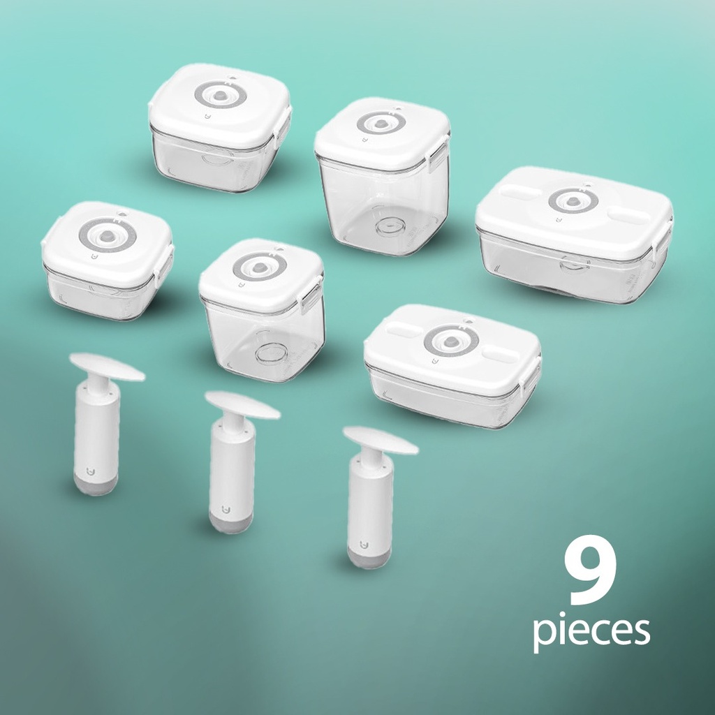 Vacuum Food Containers Set | Premium Quality Material | Safe & Durable | Keeps Food Fresh Longer | 6 Containers + 3 Air Pump |