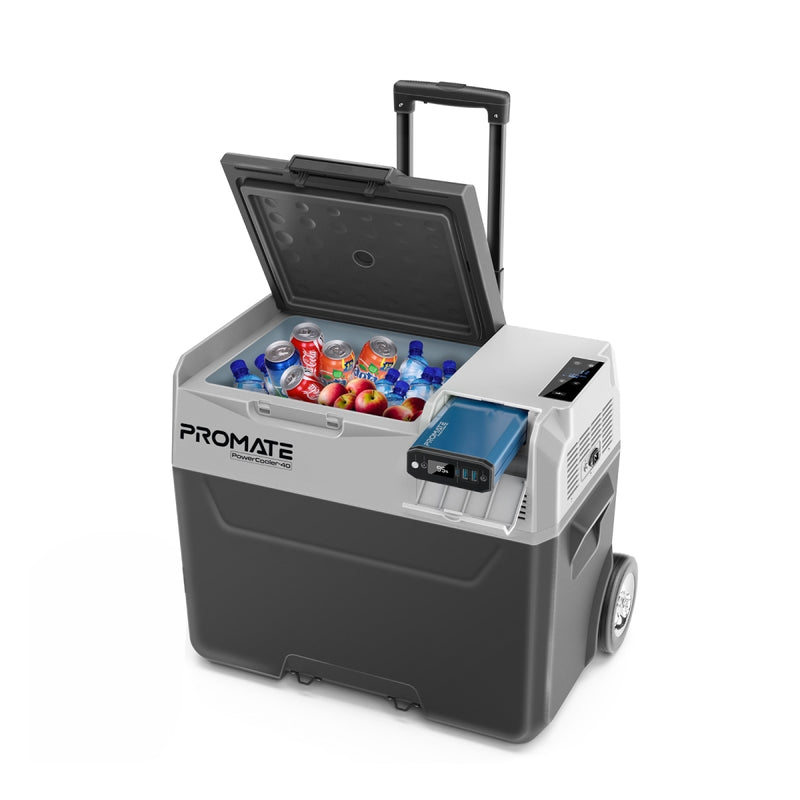 Promate Portable Outdoor Mini Refrigerator with 52000mAh Powerbank | 12H Long-Lasting Battery | Adjustable Cooling Options | Multiple Power Sources | 40L Large Capacity | PowerCooler-40 |