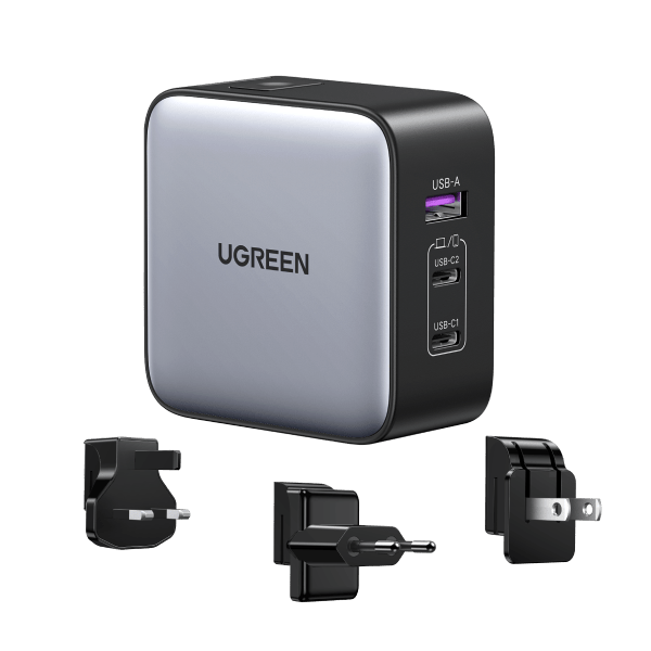 UGREEN Nexode 3-Port PD GaN Fast Charger 2xUSB-C 1xUSB-A With US/UK/EU Plug for Travel Model: CD296