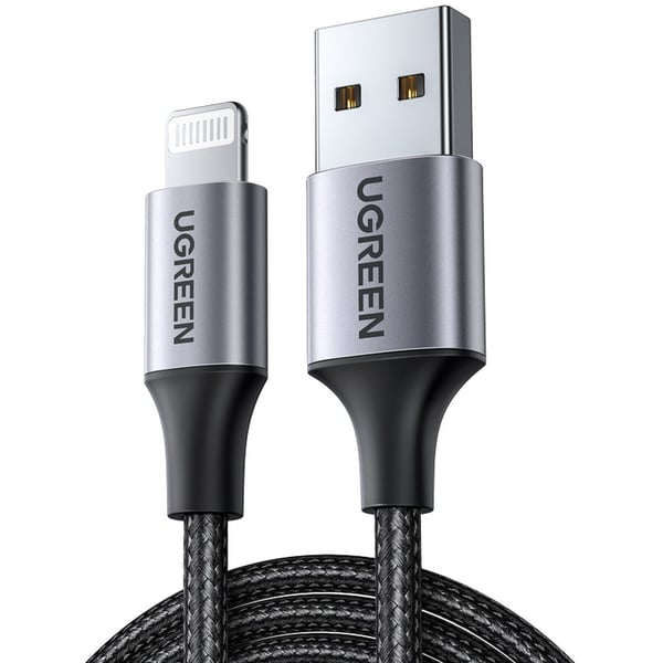 شاحن UGREEN USB-A إلى لايتنينغ متين للشحن السريع ونقل البيانات بثبات – موديل 60156 / 60158.