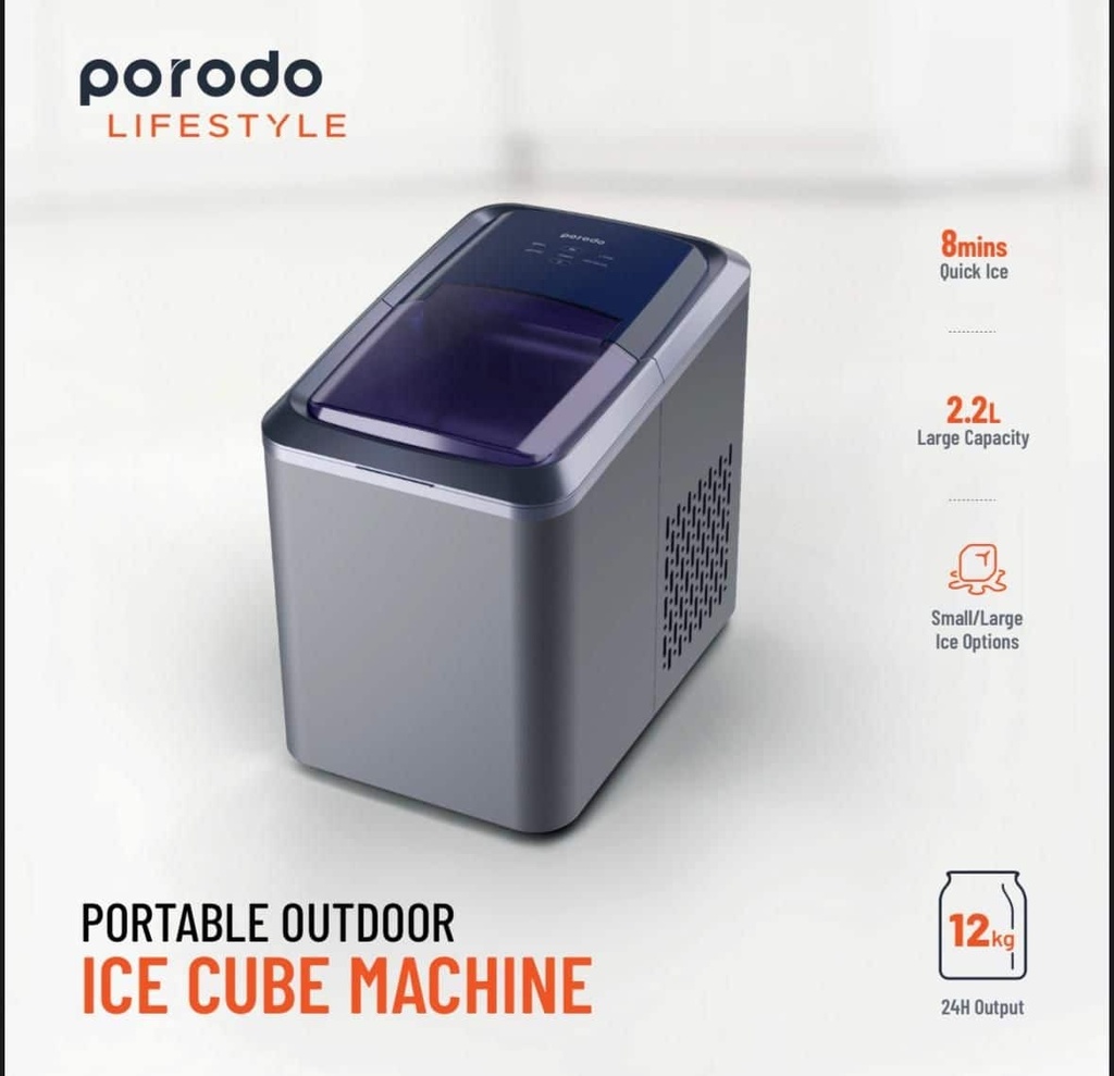 Porodo Smart Ice Cube Maker Machine With Interactive Controls With 12Kg Capcity | PD-LSICMV2-BK |