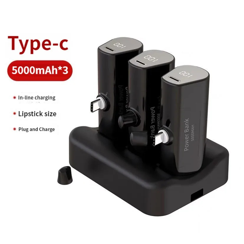 7MD 3 in 1 Mini Power Bank Station With 15000mAh (3*5000mAh) Capacity & 15W Fast Charging (3Pc's Type-C )