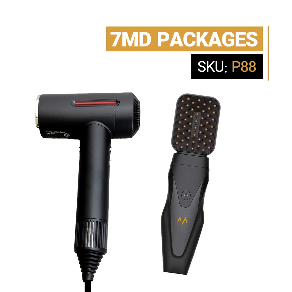 7MD 2 in 1 Package Includes 7MD Portable Comb Bukhoor & Incense Burner + 7MD Smart High-Speed Hair Dryer