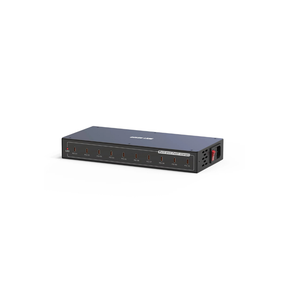 Green Lion PD Multi-Port Charging Station – 200W Max Power, 10 USB-C PD Ports, 3m Power Cord | GNML10PD3MBK / GLPD-10 |