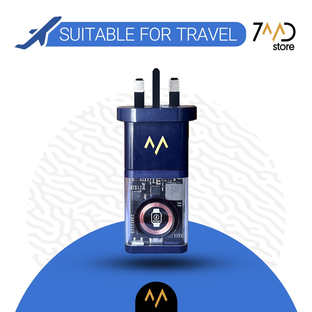 7MD Super Charger 3 in 1 Power bank & GaN Charger With 20W Fast Charging For Phone, Smart Watch, Earpod With Built-in Cable
