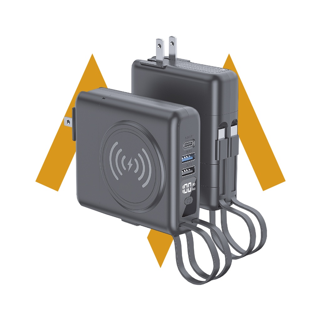 راح يضبطك من 7MD شاحن جداري مع كابلات مدمجة وباور بانك 10,000مللي امبير وشاحن لاسلكي