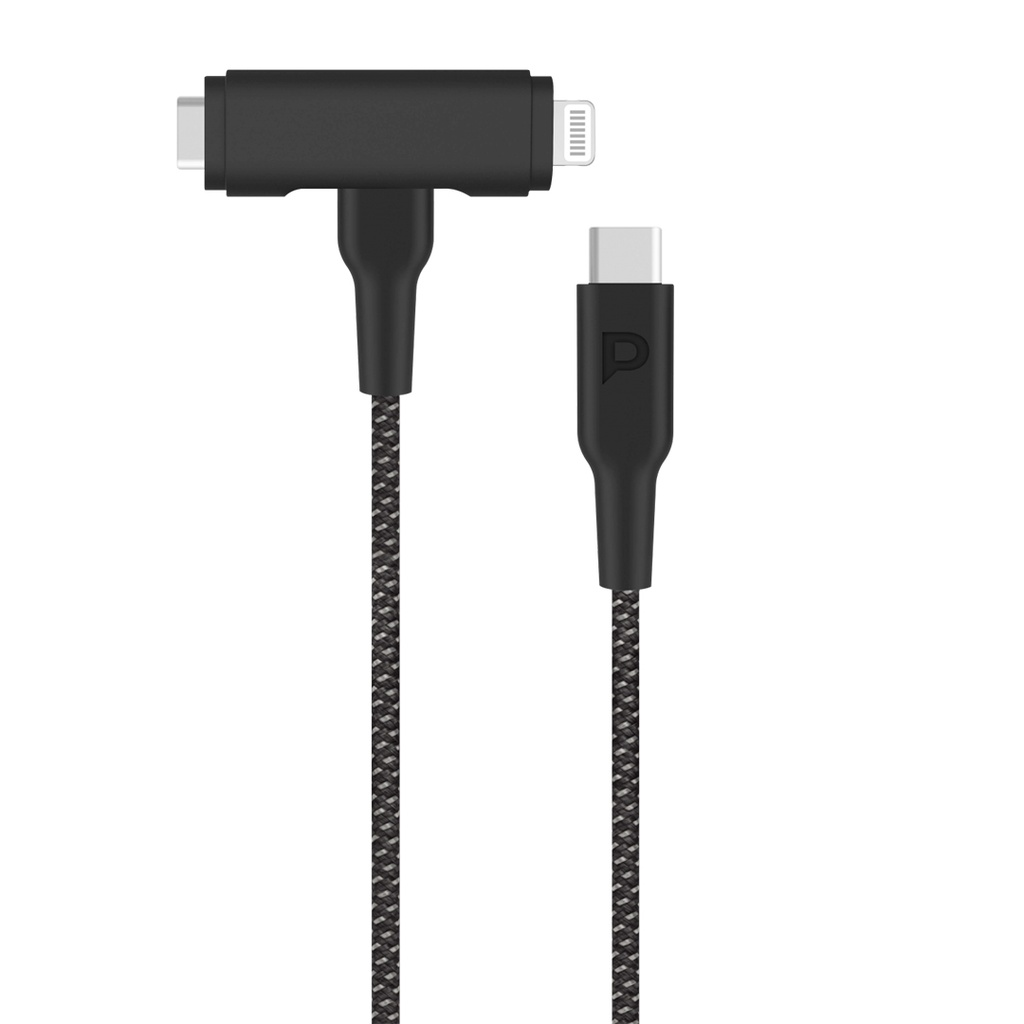 Powerology MFI Braided Type-C to Type-C and Lightning 2in1 C94 Cable 1.2M (PCAB007BK/WH)