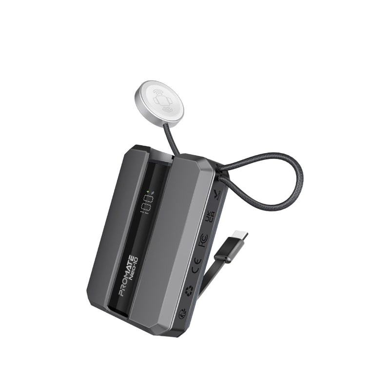 Promate 10,000mAh 30W Power Bank With Apple Watch Charger & Built-in USB-C Cable | Neo-10 |