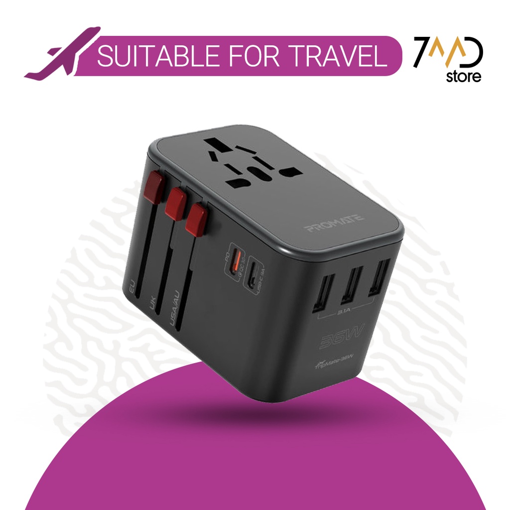 Promate Multi-Port Smart Charging Protected Universal Travel Adapter | TripMate-36W |