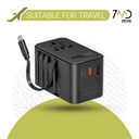 Promate Multi-Port 70W GaN Travel Adapter with Retractable Built-in USB-C Cable | TripMate-GaN70R |