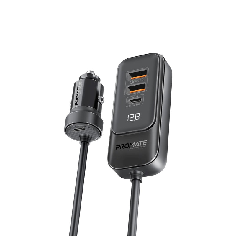 Promate 120W RapidCharge™ Car Charger with Multi-Port Backseat Charging Hub | GearHub-120W |
