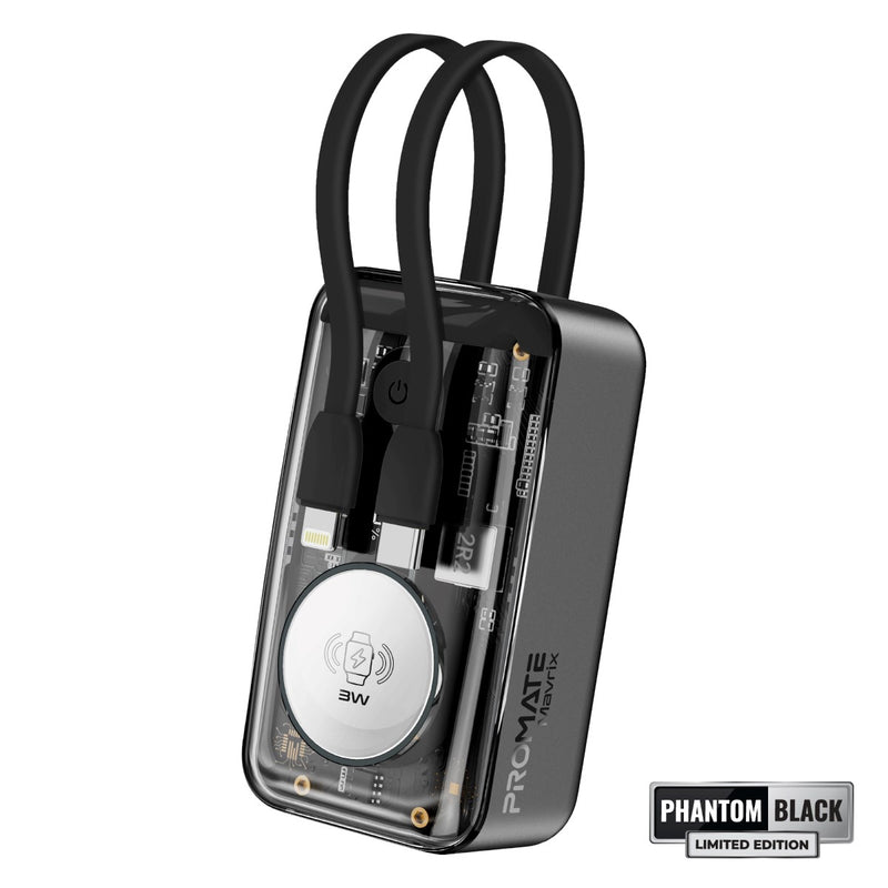 Promate 35W Transparent Smartphone and Apple Watch Charging Power Bank with USB-C & Lightning Cable | Mavrix |