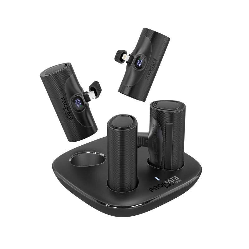 Promate Ultra-Compact 4-Piece Fast Charging Power Bank Kit with In-Built USB-C and Lightning Connectors | DeltaPack |