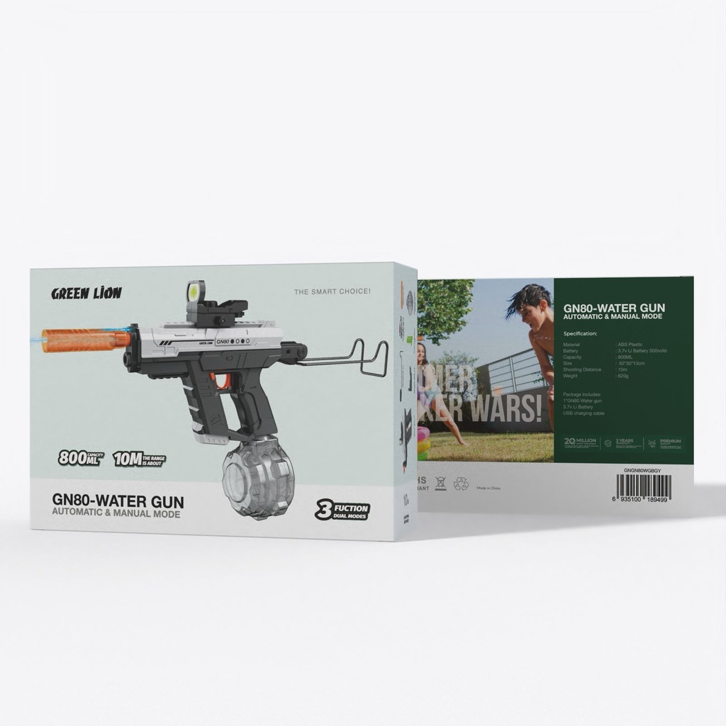 Green Lion GN80 Dual Mode Electric Water Gun With 800ml Capacity & 10m Shooting Range |GNGN80WGBGY/BL|
