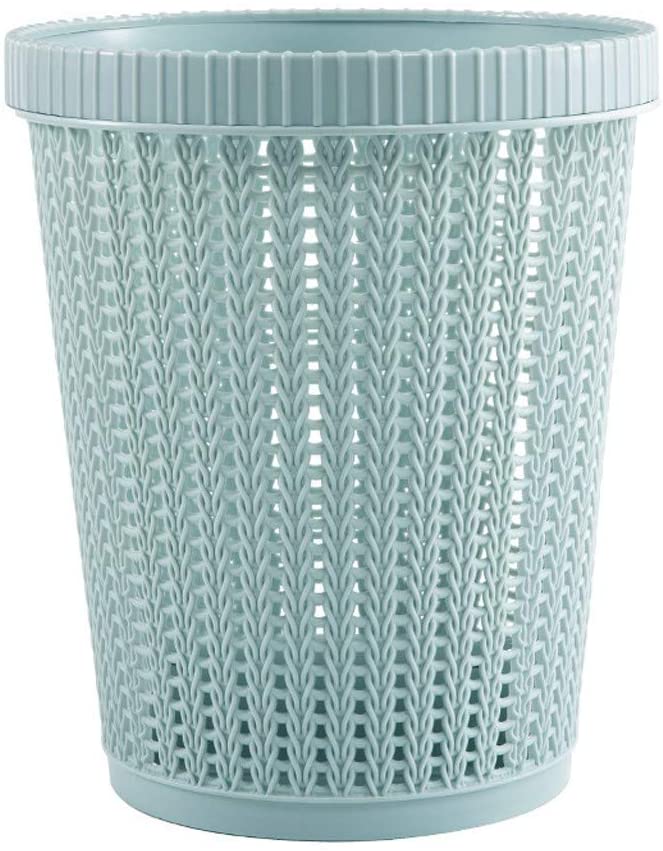 Quaanti Round Rattan Waste Basket,Dustbin Hollow Pattern Garbage Container Bin Storage Basket with Built-in Trash Bag Box, Solid Color Paper Basket Trash Can Dustbin for Bathroom,Kitchen,Office
