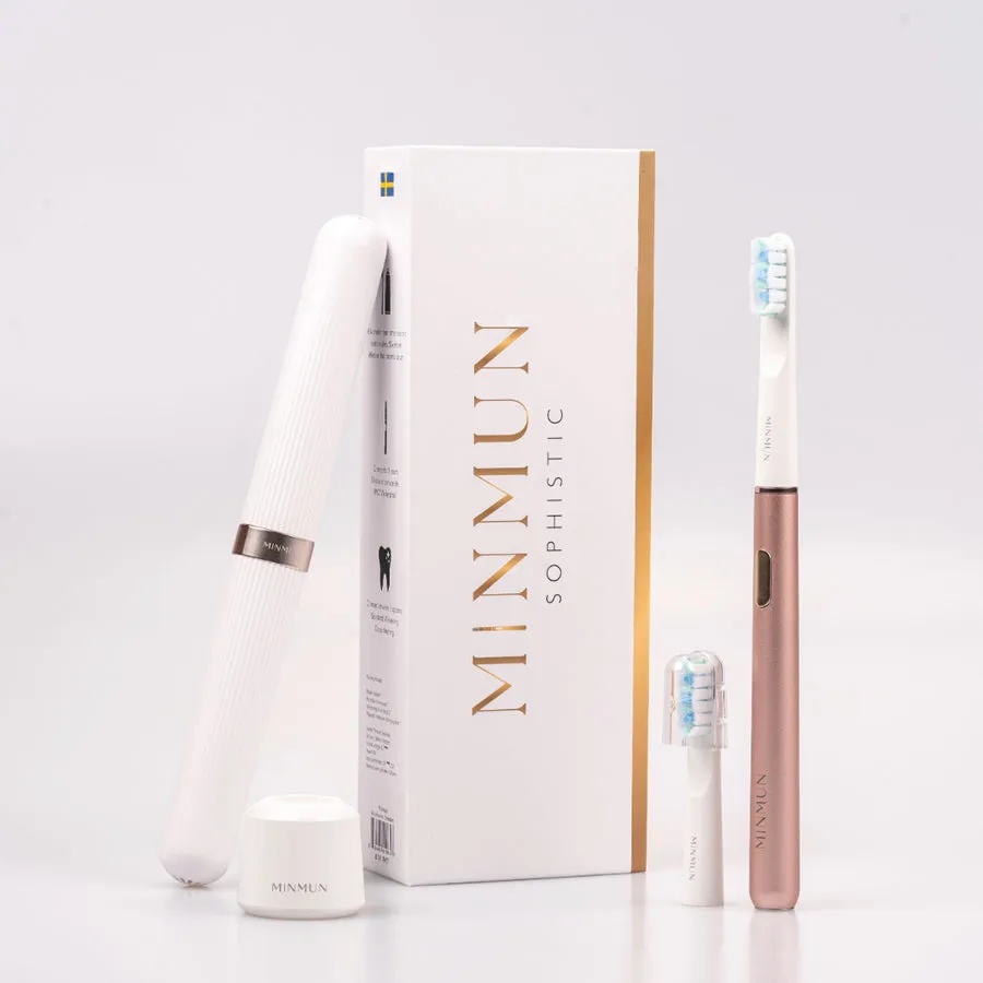 فرشاة الأسنان Sophistic الكهربائية من MinMun – بتقنية الموجات فوق الصوتية، قابلة لإعادة الشحن، مؤقت LED، مناسبة للسفر، كهربائية، مقاومة للماء بمعيار IPX7