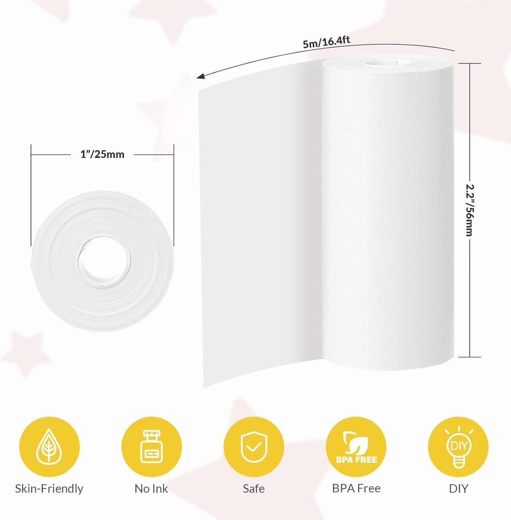 5 Rolls Kids Instant Camera Refill Print Paper-Photo Print Thermal Paper for Lily Toy Kids Instant Print Camera 2.2 x1 Inch White