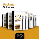  تحتوي عبوة 7MD على 5 × 7MD كابل شحن ونقل بيانات سريع بطول 1.5 متر من نوع-C إلى نوع-C بقدرة PD 240 واط وسلك منسوج من سبيكة الزنك |7MD2449|