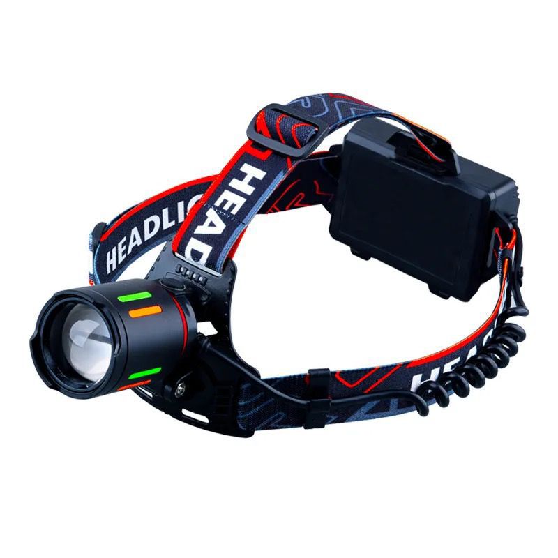 Ultra Bright Aluminum Alloy Rechargable Headlamp with 7 Lighting Modes Telescopic Zoom and Power Bank Function