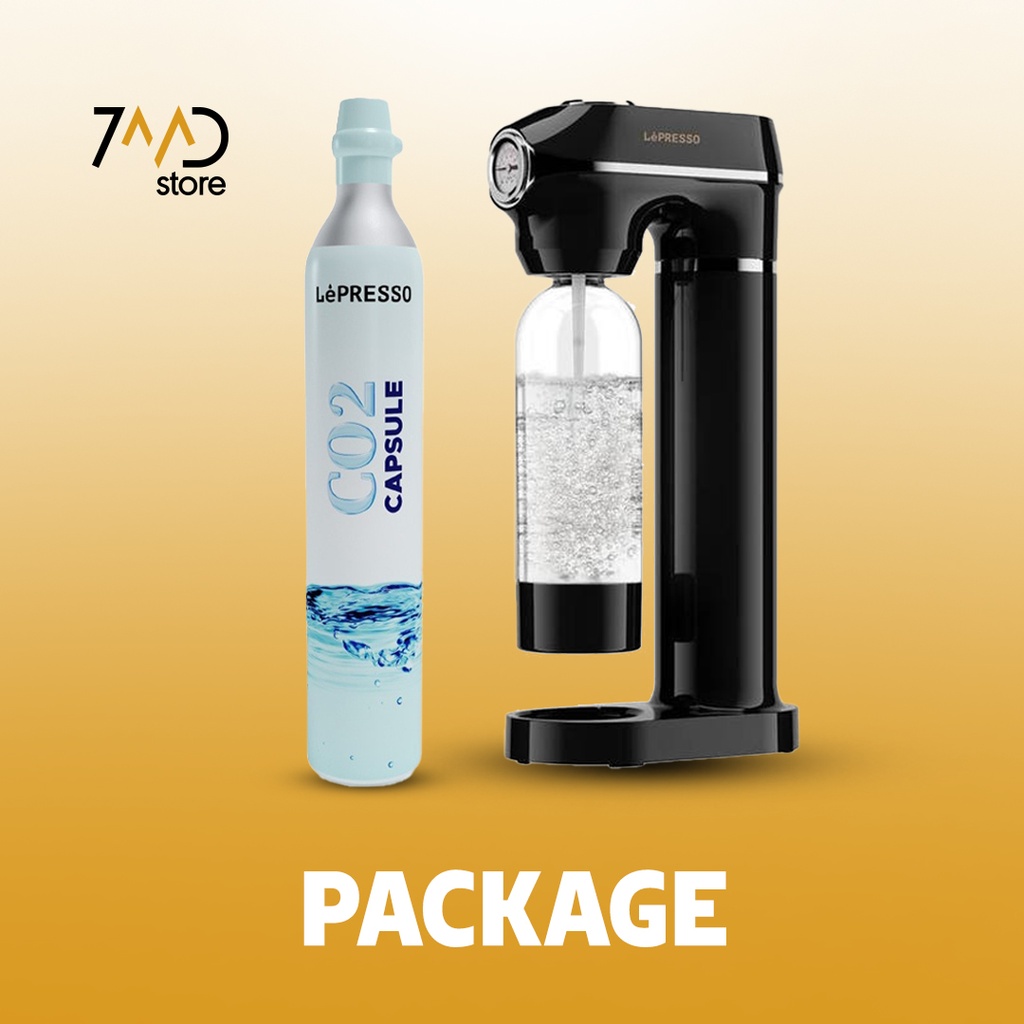 7MD Package Contains 1 x Lepresso Carbonator Instant Sparkling Water Maker with Pressure Gauge and 1 x LePresso CO2 Capsule For Sparkling Water