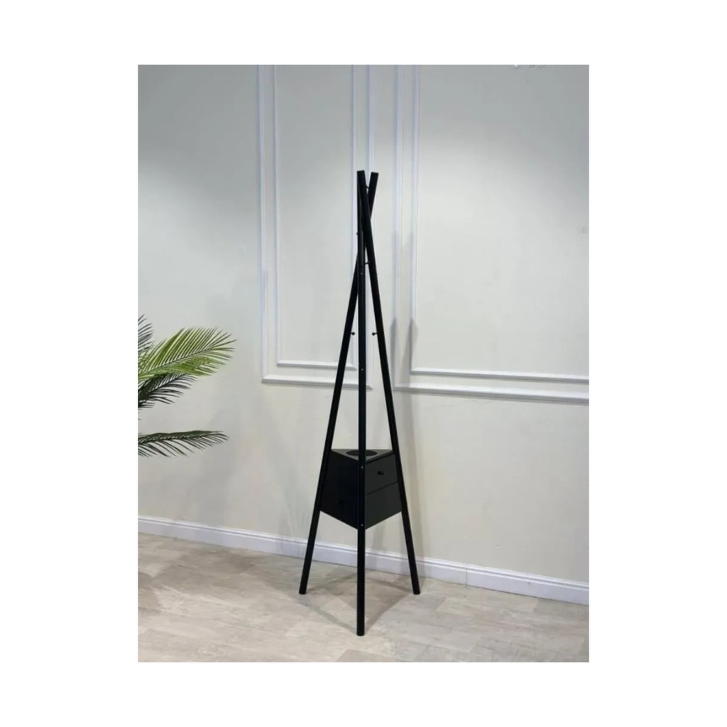 Premium Stylish Clothing Rack Freestanding Clothes & Coat Rack with 6 Hooks 2 Triangular Shelves & Black Incense Burner