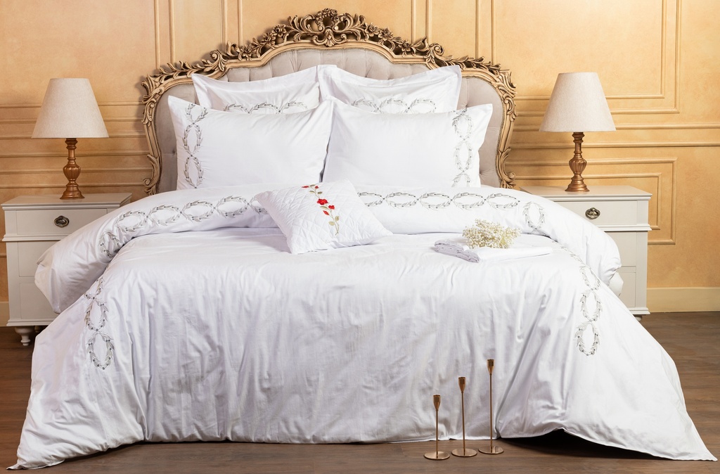 Glinens Infinity 240x260cm Egyptian Cotton Bed Set 100% Percale 400 Thread Count Embroidered Duvet Cover Set Durable & Soft Touch Comfort - Gray