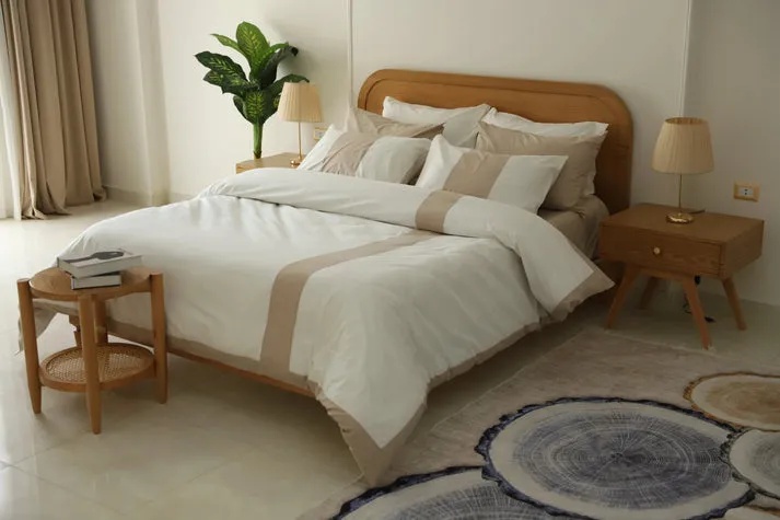 Glinens طقم سرير قطني مصري 240x260 سم فاخر 100% بيركال 200 خيط سوبر كينج مع غطاء لحاف وأغطية وسائد - أبيض مائل