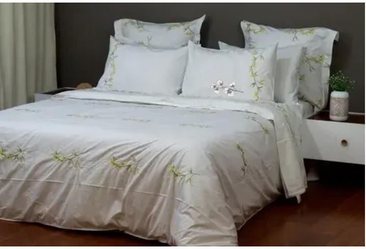 Glinens Sombola 240x260cm Bed Egyptian Cotton Bed Set 100% Percale 400 Thread Count Embroidered Duvet Cover Set Durable & Soft Touch Comfort - Beige
