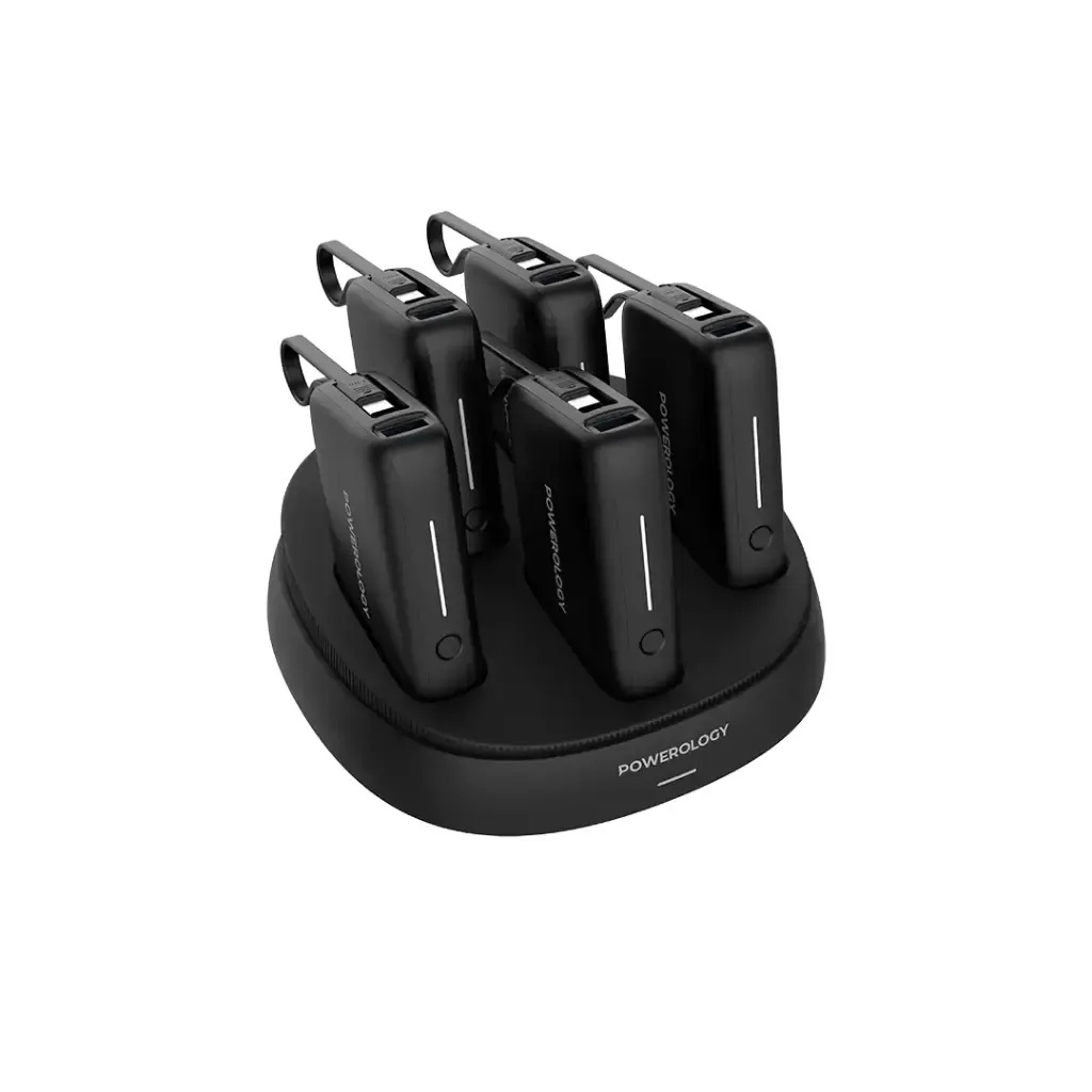 محطة باورولوجي 5 × 10000 مللي أمبير ساعة مع قاعدة شحن PD 20 واط، شحن عالي السرعة، كابل مدمج من نوع C، دعم متعدد الأجهزة بقدرة 60 واط |PPBCHA48BK/WH|